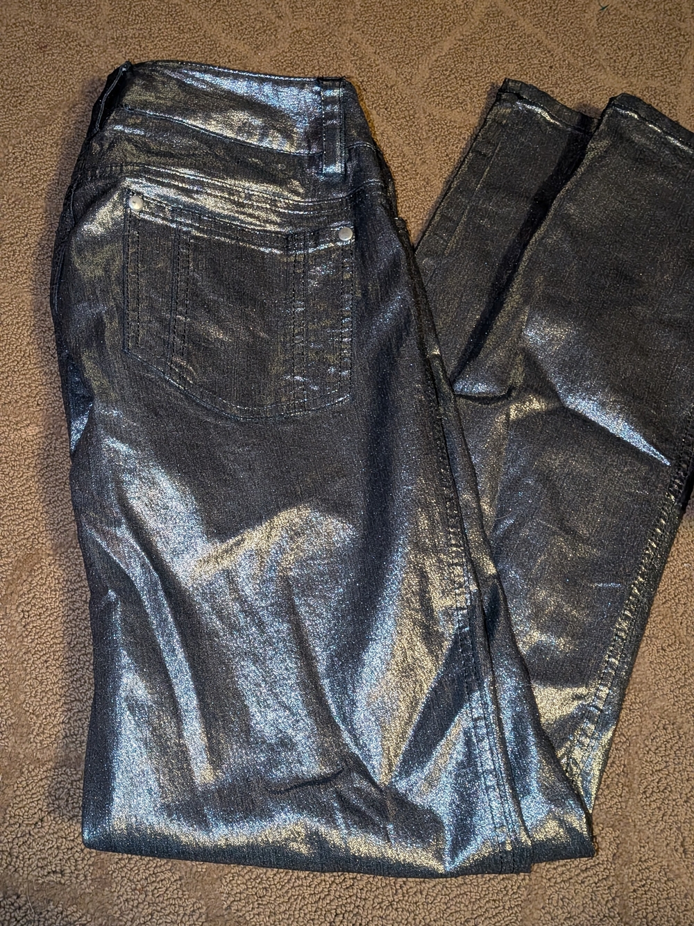 Alice + Olivia Shiny Black Straight Leg Jeans